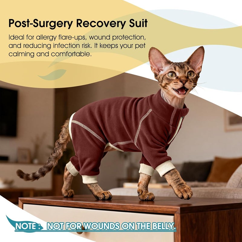 ROZKITCH Cat Sweaters for Cats Only, Cat Hair Sticky Shirt Reduce Shedding Around Your Home, Four Leg Surgery Suit Onesie After Surgery Cover Wound Brown S - Image 2
