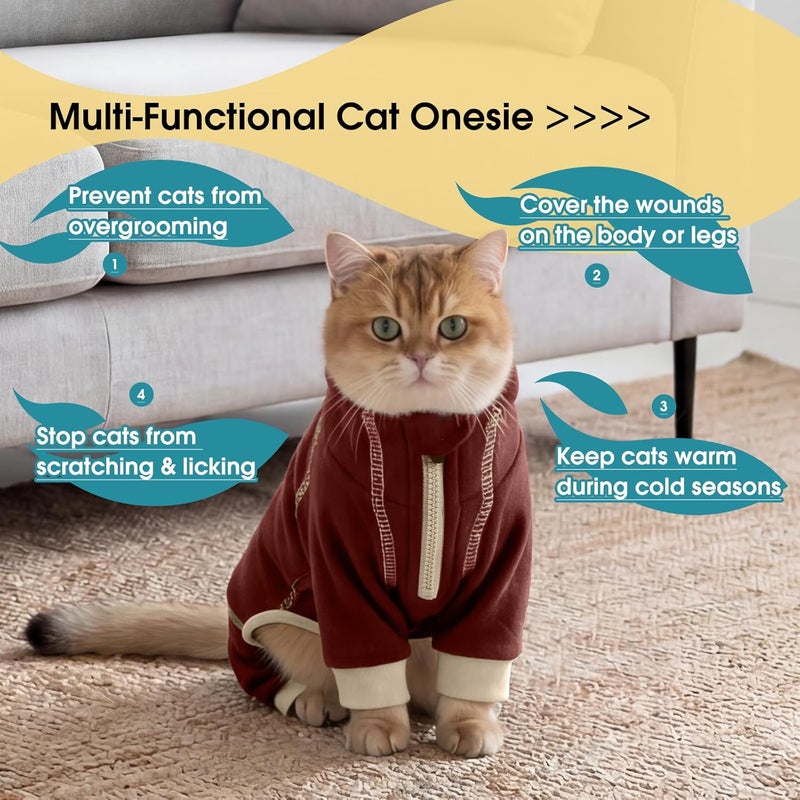 ROZKITCH Cat Sweaters for Cats Only, Cat Hair Sticky Shirt Reduce Shedding Around Your Home, Four Leg Surgery Suit Onesie After Surgery Cover Wound Brown S - Image 4