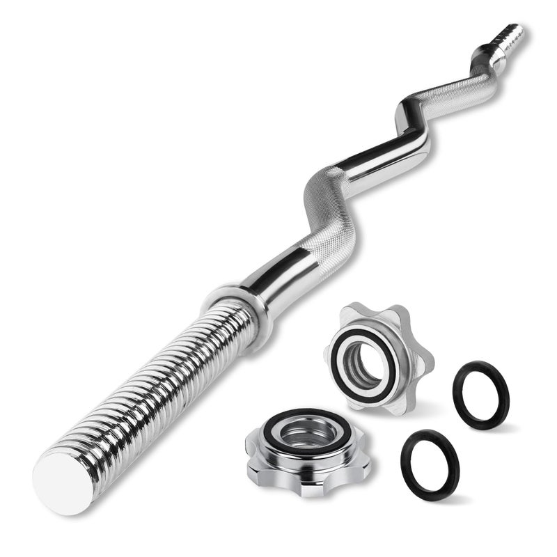 YES4ALL 480lbs Chrome EZ Curl Bar, 47 Inches Curling Barbell, 1 Inch Weight Lifting Bars for Bicep Tricep, 2 Star Collars - Image 1