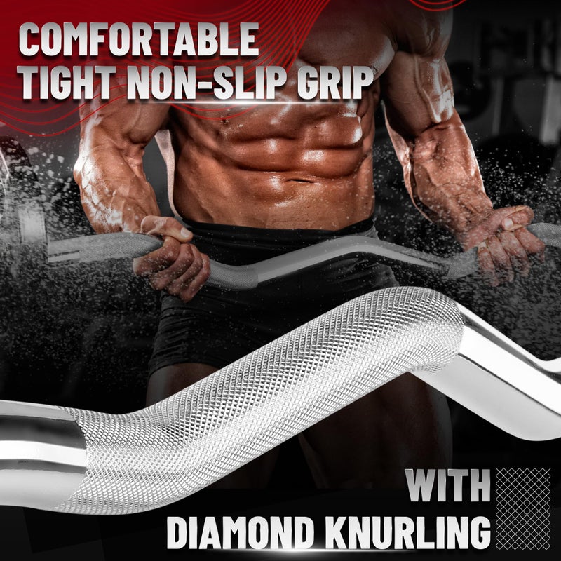 YES4ALL 480lbs Chrome EZ Curl Bar, 47 Inches Curling Barbell, 1 Inch Weight Lifting Bars for Bicep Tricep, 2 Star Collars - Image 4