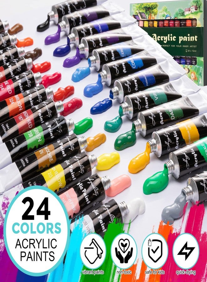 Inburit Art Paint Set with Wooden Easel Box, 24 Colors Acrylic Paints, 8 Paint Brushes, 6 Canvas Panel Deluxe Paining Supplies kit for Kids, Student, Adult & Artist - Image 4
