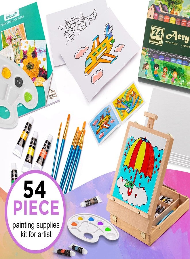 Inburit Art Paint Set with Wooden Easel Box, 24 Colors Acrylic Paints, 8 Paint Brushes, 6 Canvas Panel Deluxe Paining Supplies kit for Kids, Student, Adult & Artist - Image 2