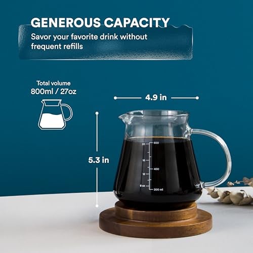 ovalware Glass Range Coffee Server For Pour Over Coffee & Tea - 800ml/27oz Ovalware Microwave Safe & Heatproof 2.5mm Thick Glass Body - Image 2