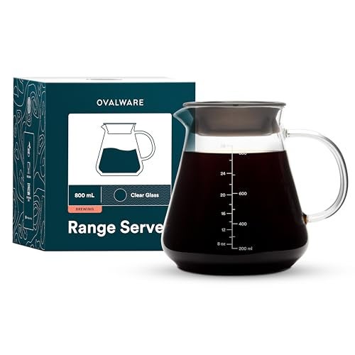 ovalware Glass Range Coffee Server For Pour Over Coffee & Tea - 800ml/27oz Ovalware Microwave Safe & Heatproof 2.5mm Thick Glass Body - Image 1