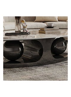 AWD Sumptuous Round Oval Marble-Patterned Center Tables with Polished Stainless Steel Gold Bases, High-end Living Room Household Tea Table  - Image 2