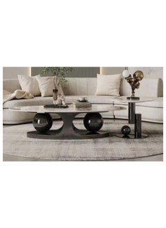 AWD Sumptuous Round Oval Marble-Patterned Center Tables with Polished Stainless Steel Gold Bases, High-end Living Room Household Tea Table  - Image 1