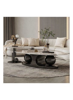 AWD Sumptuous Round Oval Marble-Patterned Center Tables with Polished Stainless Steel Gold Bases, High-end Living Room Household Tea Table  - Image 4