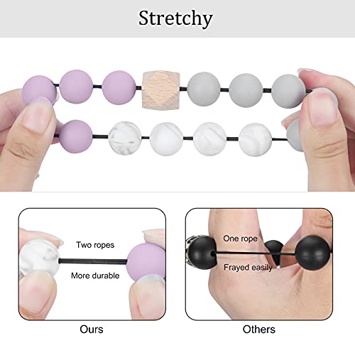 Weixiltc Keychain Wristlet for Women, Silicone Bead Bracelet with Leather Tassel, Cute Car Key Ring for Girls, Charm Key Chain Holder for Women (Purple) - Image 3