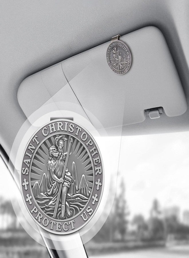 Fenye Saint Christopher Medal for Car,Visor Clip,St Christopher Medal for Car,Talisman for Safety,Automotive Visor Accessories,Gift for Drivers, Families, Friends - Image 2