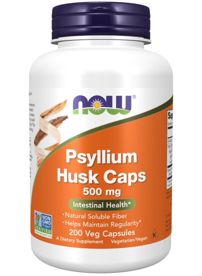 now 200 Pieces Psyllium Husk 500 mg Veg Capsules