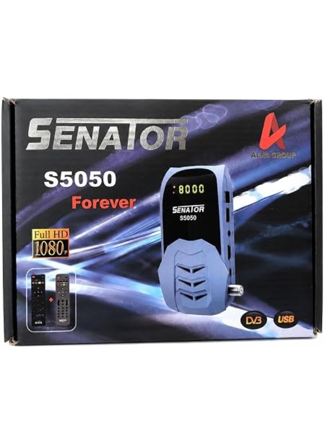 سيناتور رسيفر, جهاز استقبال الأقمار الصناعية Senator S5050 بدقة FHD 1080p، مزود بخاصية Wi-Fi مدمجة، وذاكرة وصول عشوائي (RAM) سعة 1 جيجابايت، ومنافذ USB وHDMI، باللون الأسود. - Image 2