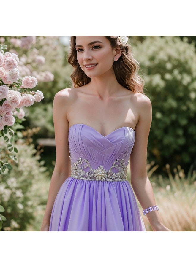 بريلوف سوار زفاف رائع من الكريستال المتلألئ على شكل منشور ممتد للنساء لحفلات الزفاف والحفلات الراقصة، إكسسوارات مجوهرات باللون الأرجواني الفاتح الذهبي - Image 3