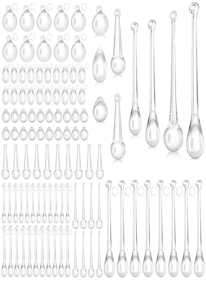 Vercraft 120 Pcs Christmas Tree Ornaments Clear Acrylic Hanging Teardrop 8 Styles Christmas Crystal Chandelier Pendant Crystals Raindrop Ornaments for Centerpieces Chandelier Decor(Clear) - Image 1