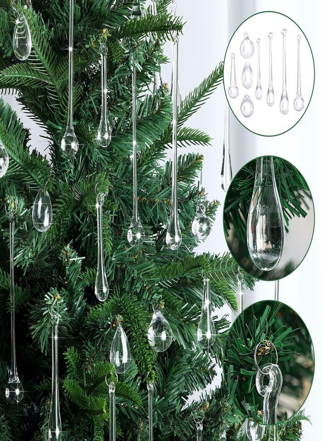 Vercraft 120 Pcs Christmas Tree Ornaments Clear Acrylic Hanging Teardrop 8 Styles Christmas Crystal Chandelier Pendant Crystals Raindrop Ornaments for Centerpieces Chandelier Decor(Clear) - Image 3