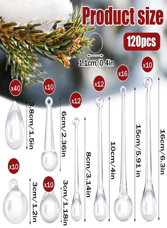 Vercraft 120 Pcs Christmas Tree Ornaments Clear Acrylic Hanging Teardrop 8 Styles Christmas Crystal Chandelier Pendant Crystals Raindrop Ornaments for Centerpieces Chandelier Decor(Clear) - Image 2