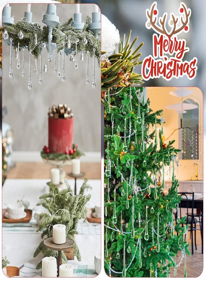 Vercraft 120 Pcs Christmas Tree Ornaments Clear Acrylic Hanging Teardrop 8 Styles Christmas Crystal Chandelier Pendant Crystals Raindrop Ornaments for Centerpieces Chandelier Decor(Clear) - Image 4