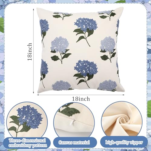 FuWeave 2 Pcs Hydrangea Pillow Covers 18x18 Inch Embroidered Spring Decorative Throw Pillow Covers Vintage Chinoiserie Cushion Cover Boho Aesthetic Home Decor for Couch Sofa Housewarming Gifts - Image 3