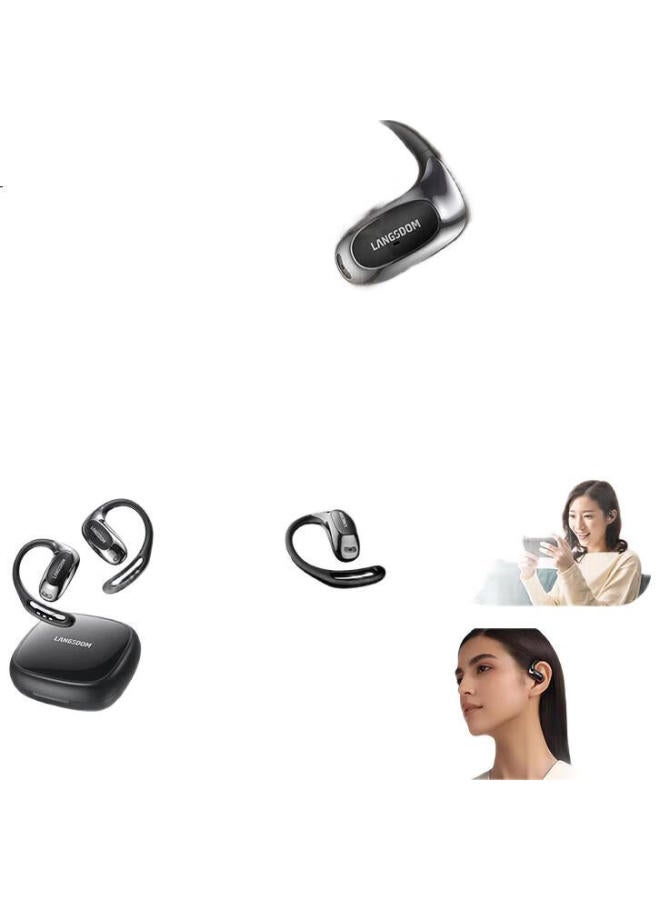Langston Lanston Te10 Black Bluetooth Earhook Earphones True Wireless Open-Fit Noise Cancelling For Phone Calls, Sports, Running, Cycling Compatible With Apple, Xiaomi, Huawei - Image 1