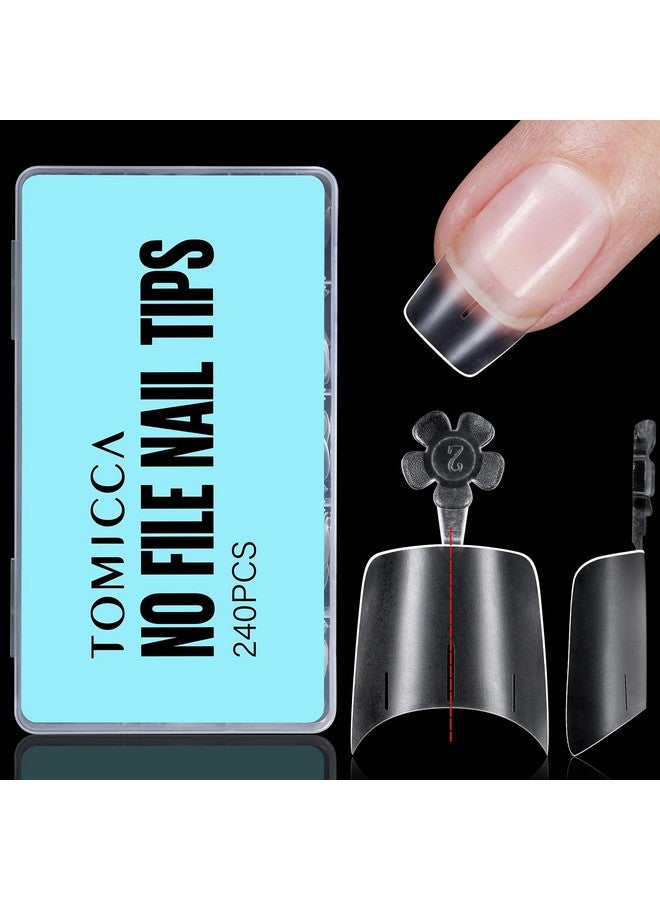 TOMICCA Short Squoval Nail Tips 240Pcs Acrylic Full Matte Half Cover Nail Tips With Positioning Line 12 Sizes No C Curve Clear Soft Gel Nail Tips Nail Extension Tips For Beginner And Professional - Image 1