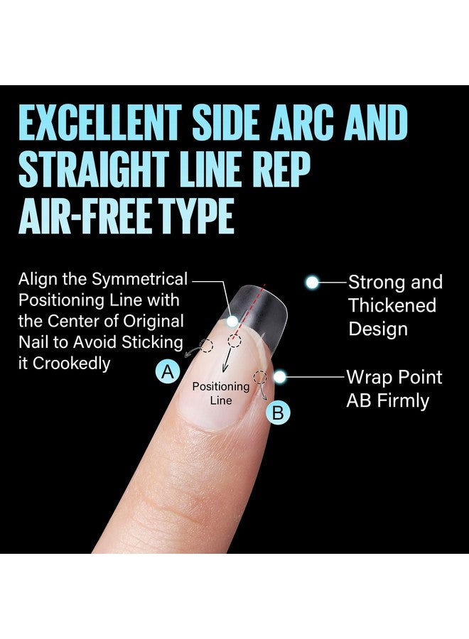 TOMICCA Short Squoval Nail Tips 240Pcs Acrylic Full Matte Half Cover Nail Tips With Positioning Line 12 Sizes No C Curve Clear Soft Gel Nail Tips Nail Extension Tips For Beginner And Professional - Image 2