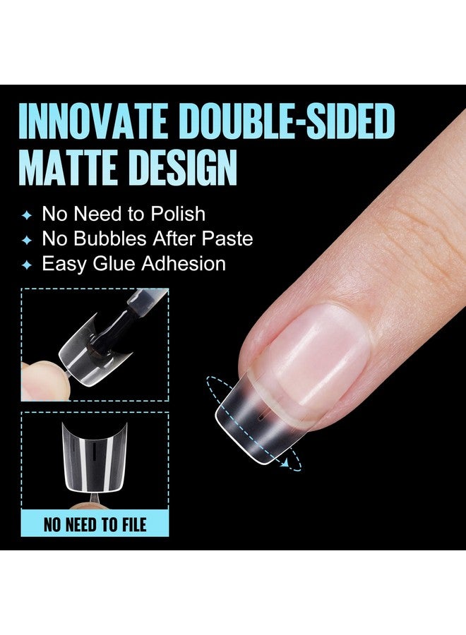 TOMICCA Short Squoval Nail Tips 240Pcs Acrylic Full Matte Half Cover Nail Tips With Positioning Line 12 Sizes No C Curve Clear Soft Gel Nail Tips Nail Extension Tips For Beginner And Professional - Image 4