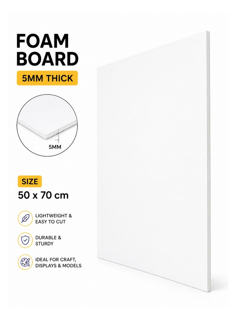 1-Piece 5mm Thick Foam Board For Craft And Illustration 50x70cm Size White - Image 1