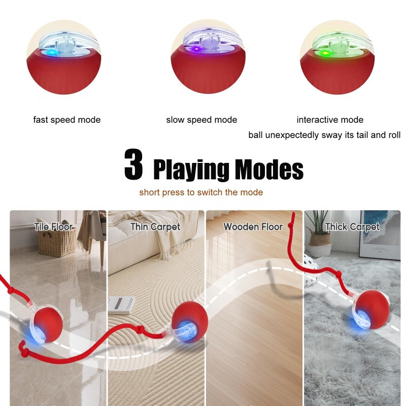 molxiobul Interactive Dog Cat Toy Ball, Upgraded Rechargable Smart Automatic Rolling Pet Ball with Tail, Fast Moving Toy for Bored Indoor Kitty Puppy - Image 3