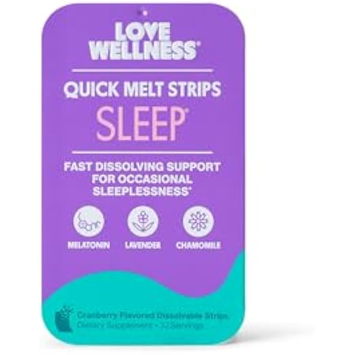 Love Wellness Sleep* Quick Melt Strips - Fast-Dissolving Sleep Support with Melatonin and Calming Botanicals - Promotes Restful Sleep* - No Water Needed - Vegan and Sugar-Free - 32 Strips - Image 1