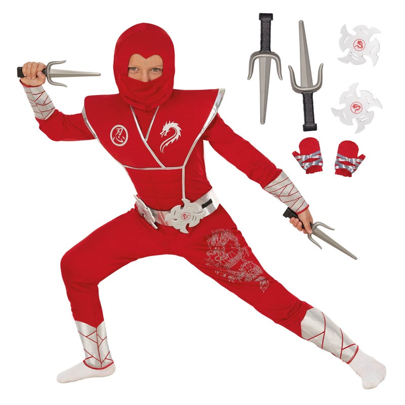 Morph Ninja Costume Child Silver Dragon Red Ninja Costume Dress Ninja Child Costume Carnival Child, Halloween Dress Children Size 3-4 Years - Image 1