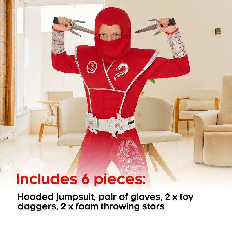 Morph Ninja Costume Child Silver Dragon Red Ninja Costume Dress Ninja Child Costume Carnival Child, Halloween Dress Children Size 3-4 Years - Image 2