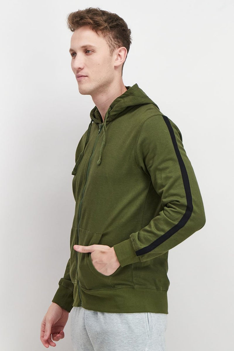 Tahari سويت شيرت بقلنسوة بأكمام طويلة بسحاب كامل للرجال، أخضر عسكري - Image 3