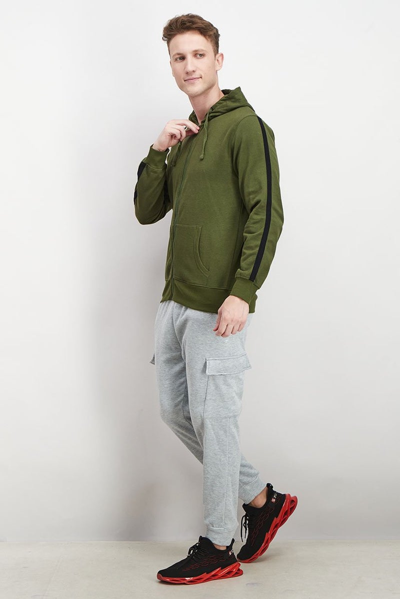 Tahari سويت شيرت بقلنسوة بأكمام طويلة بسحاب كامل للرجال، أخضر عسكري - Image 2