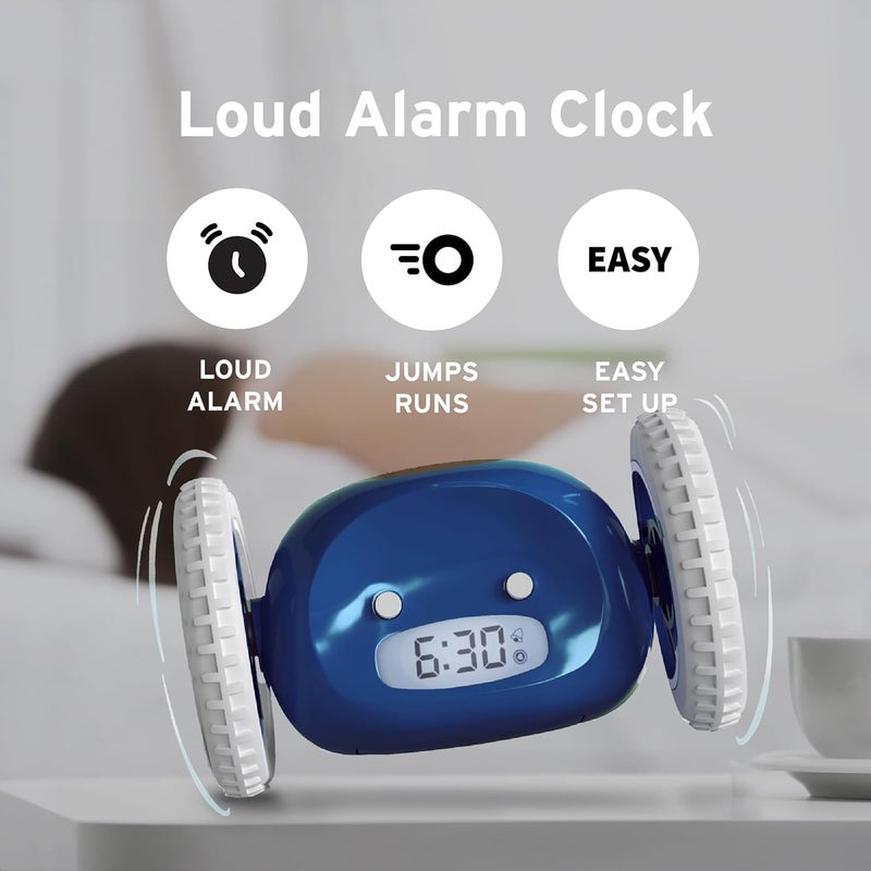 CLOCKY Loud Alarm Clock for Heavy Sleepers on Wheels (Adults Kids Teens Bedroom), Run Away, Moving, Annoying, Jump, Roll, 1-Time Snooze, Wake Up Energized, Digital-Funny Gift (Navy) - Image 2