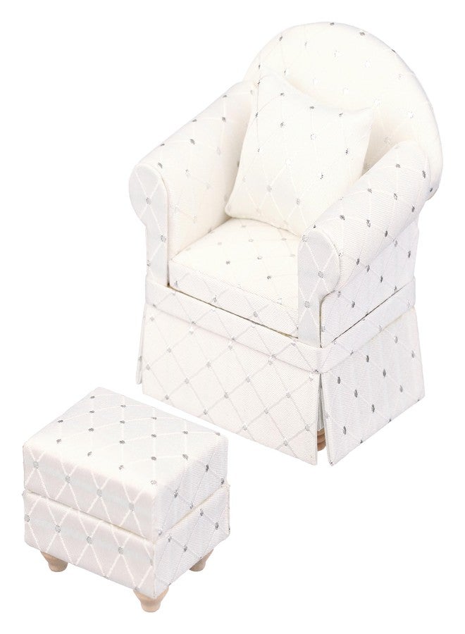 Inusitus Dollhouse Sofa Chair with Ottoman, Miniature Living Room Furniture Armchair, Accessories for 6 inch Dolls, 1/12 Scale, White - Image 1