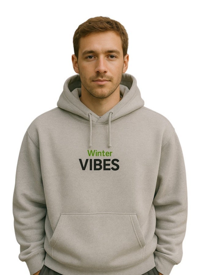 Vibes Cotton VIBES Print Long Sleeve Hoodie For Men - Grey - Image 2