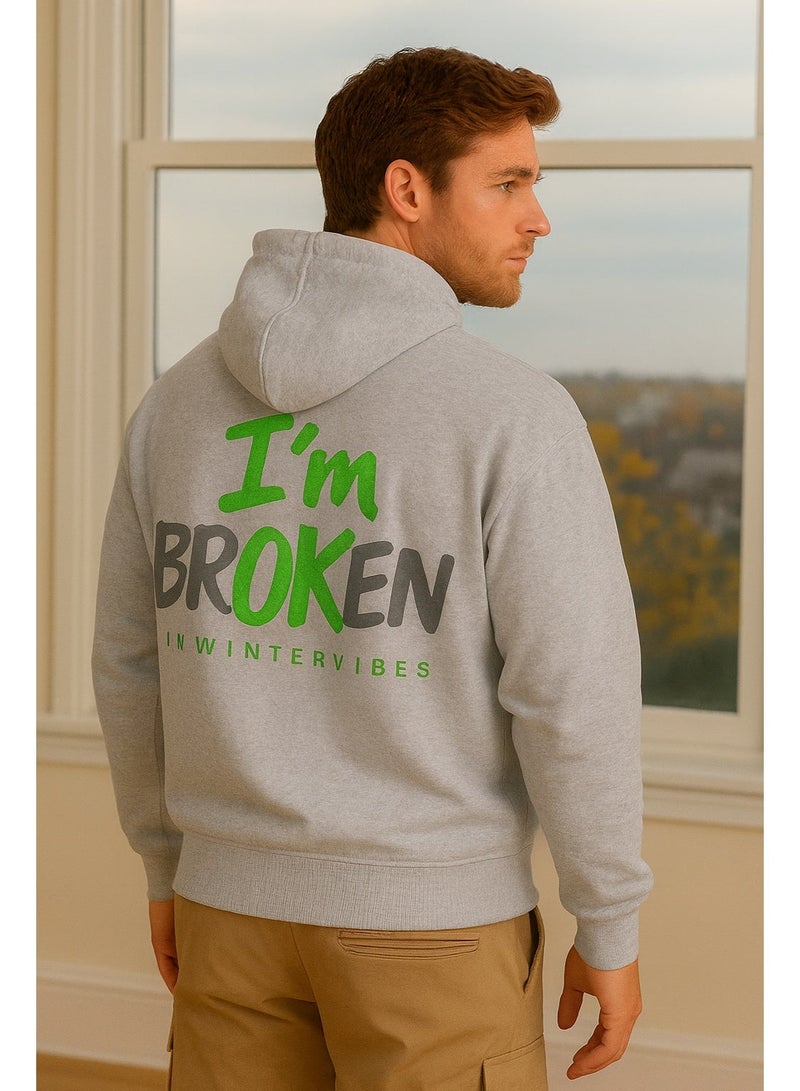 Vibes Cotton VIBES Print Long Sleeve Hoodie For Men - Grey - Image 1