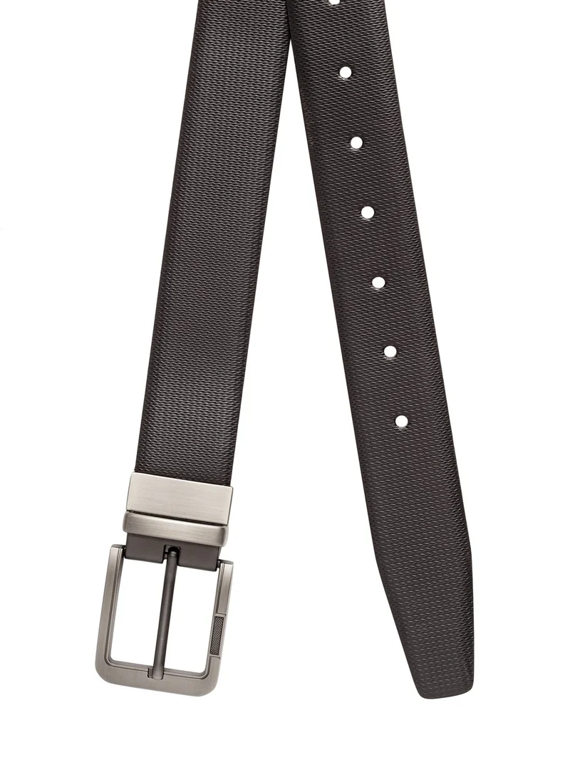 TEAKWOOD Reversible Genuine Leather Black Belt for Men