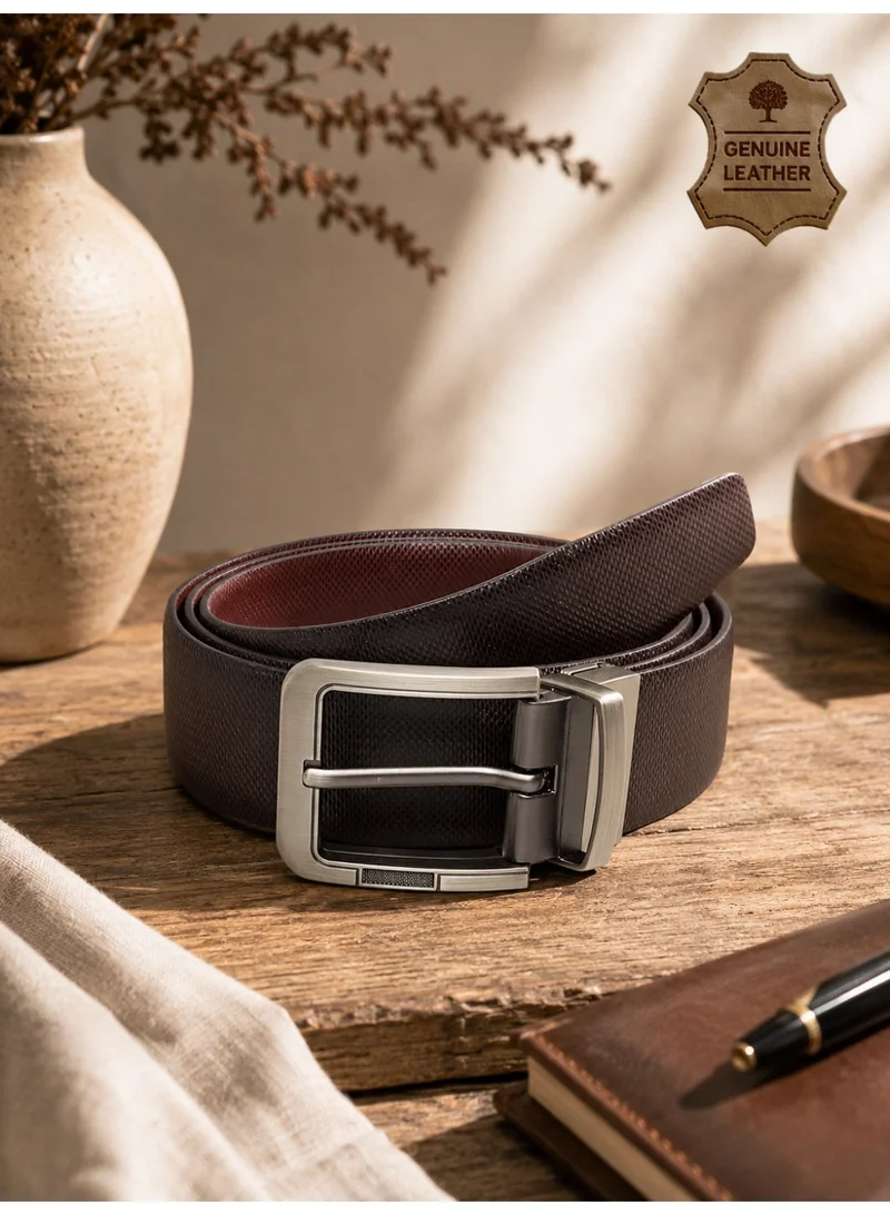 TEAKWOOD Teakwood Genuine Leather Reversible Belt for Men | Black & Brown Textured Dual Color | Formal & Casual Belt | Rotating Pin Buckle | Adjustable Size | Durable Premium Finish | Ideal for Office & Daily Wear