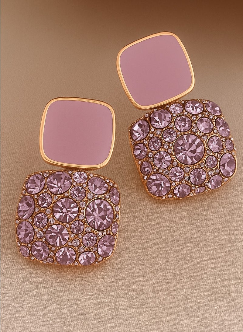 Ready For Chai Square Shape Full Shiny Rhinestone Decor Dangle Earrings Luxury Elegant Style Alloy Jewelry Banquet Party Ear Ornaments - Image 1