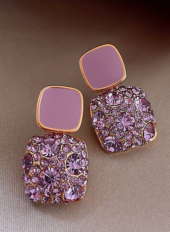 Ready For Chai Square Shape Full Shiny Rhinestone Decor Dangle Earrings Luxury Elegant Style Alloy Jewelry Banquet Party Ear Ornaments - Image 2