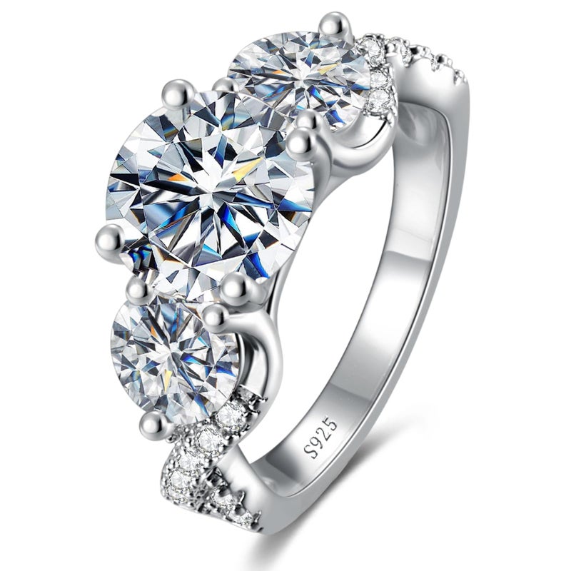 LOIPURI خاتم خطوبة مويسانيت 3 حجر LOIPURI 4.6CT، لون D VVS1 قطع دائري من الفضة الإسترلينية 925، خاتم وعد زفاف ذكرى للنساء، مقاس 7 - Image 1