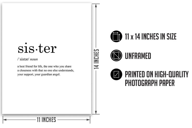 Govivo Sister Definition Wall Art - Sisters Decor - Minimalist wall art - Girls Room Wall Decor - Sister Birthday Gifts - Sister Signs for Wall - Sister Decor For Home - 11x14 unframed print - Image 3