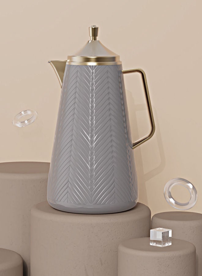 GAZELLA Plastic Tea/Coffee Flask 1 Liter Grey/Gold with Borosilicate Glass Inside - Image 2