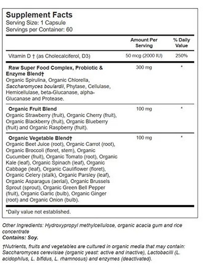 Vitacost Brand Vitacost Whole Food Vitamin D3-2000 IU - 60 Vegetarian Capsules - Image 2