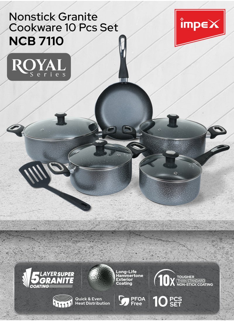 10-Piece Aluminum Cookware Set,5 Layer Super Granite Coating, Non-Stick Surface, Fry Pan 24cm,3 Saucepan with Lid 28\24\20cm, Milk Pan with Lid 18cm And Spatula, PFOA Free-NCB 7110 - pzsku/ZFE2B55205E777CC8A127Z/45/_/1731042271/00ce29cd-8cba-481b-8077-a60f8dd9dd73