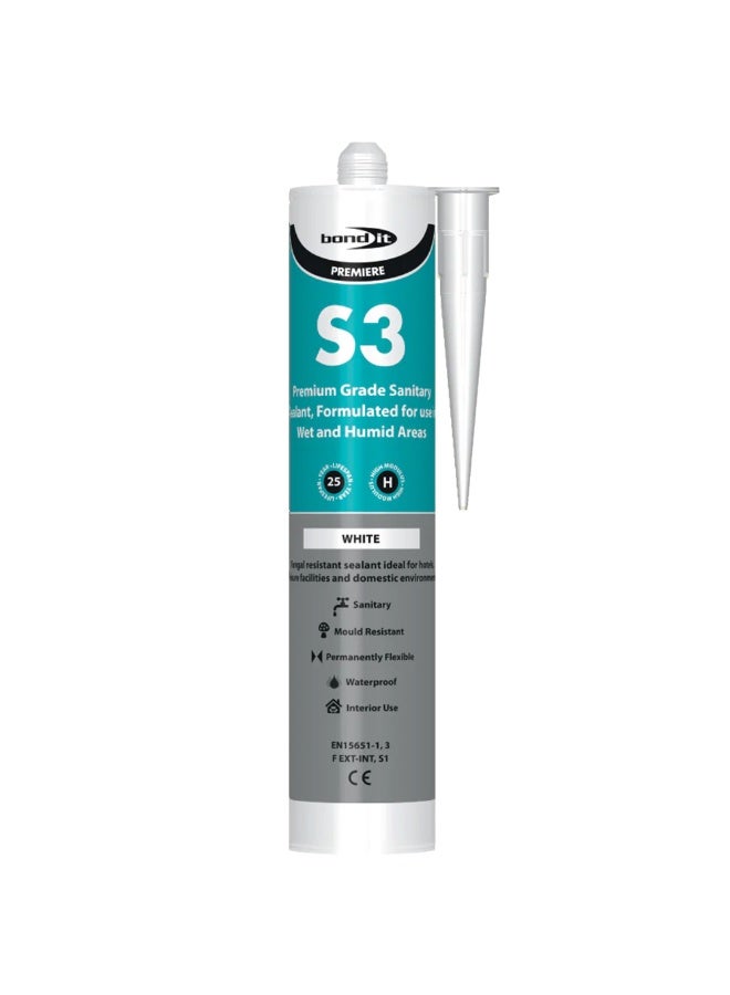 Bond It Bond-It S3 Sanitary Acetoxy Silicone Sealant With Fungicide Color White 310ml - Image 1
