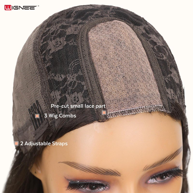 WIGNEE Breathable Long Curly Wavy Dark Brown Wig for Women 26 Inch Middle Part Synthetic Hair Wig Glueless with Bangs Natural Hairline Looking Wigs Wear and Go for Daily/Cosplay/Halloween - Image 4