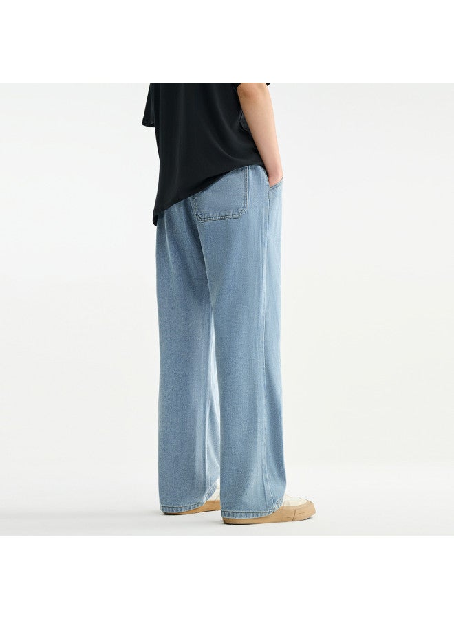 Jeanswest Style Summer Light Blue Elastic Waist Relaxed Fit Jeans - Comfortable & Versatile Men's Wide Leg Pants - Image 5