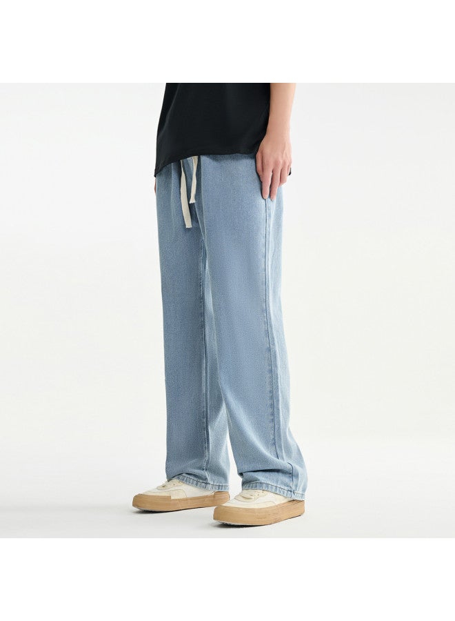 Jeanswest Style Summer Light Blue Elastic Waist Relaxed Fit Jeans - Comfortable & Versatile Men's Wide Leg Pants - Image 3