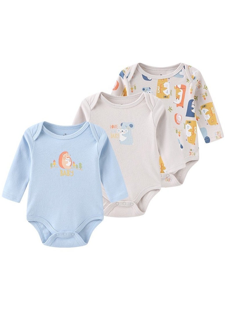 3-piece set of pure cotton jumpsuits for infants and young children, short-sleeved crawling clothes - Image 1